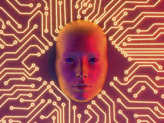 Ai cloud concept with robot face