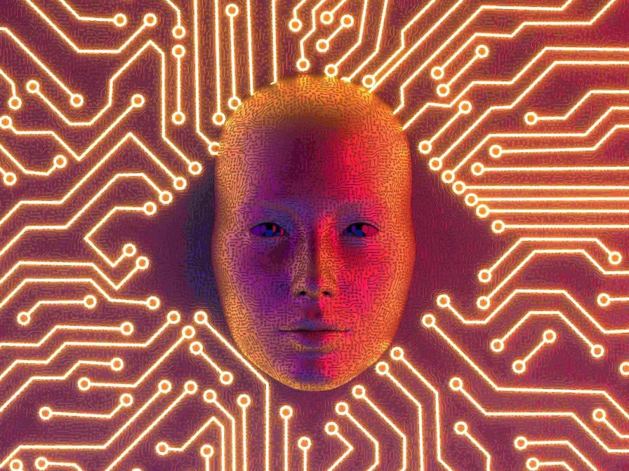 Ai cloud concept with robot face